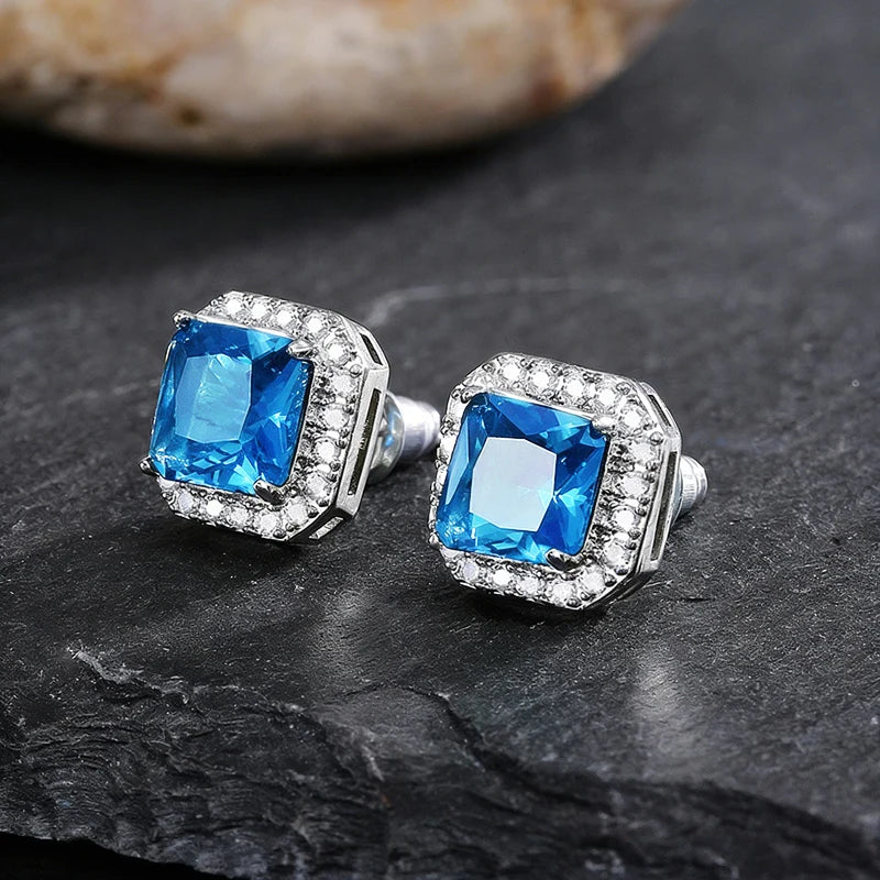 Huitan Rectangle/Square Green Cubic Zircon Stud Earrings Women Elegant Party Accessories detail view
