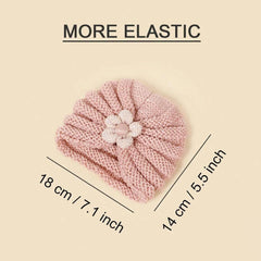 Baby Crochet Turban Hat with Flower Decor | Winter Warm Knit Headwrap for Infant Girls detail view