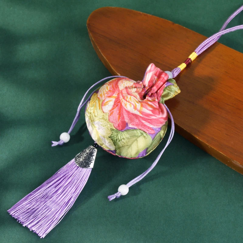 Chinese Style Embroidery Tassel Gift Pouch | Lotus Scented Sachet Bag lifestyle view