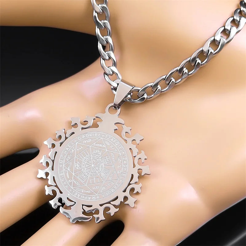 Seven Archangels Amulet Necklace | Stainless Steel Seal of Salomon Protection Talisma lifestyle view