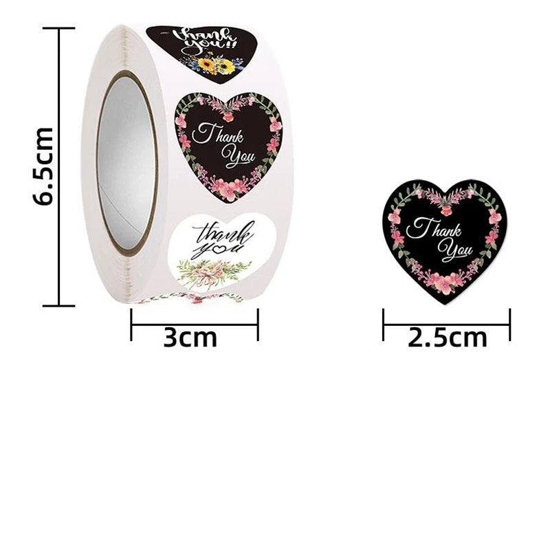 Heart Thank You Stickers | Floral Decorative Sealing Stickers for Wedding Gift Pack additional angle