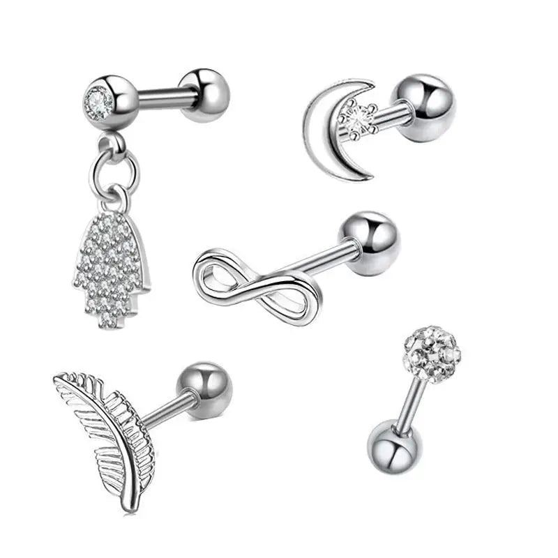 5PCS Heart Tragus Piercing Stud Earring Set Small Lobe Stud Earrings Cartilage Piercing detail view