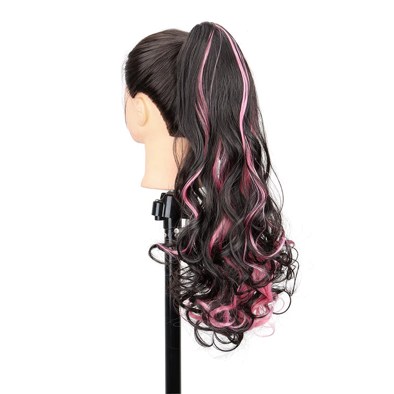 Synthetic 20Inch Long Curly Ponytail Claw Clip in Hair Extension Mixed Red Purple Hai lifestyle view