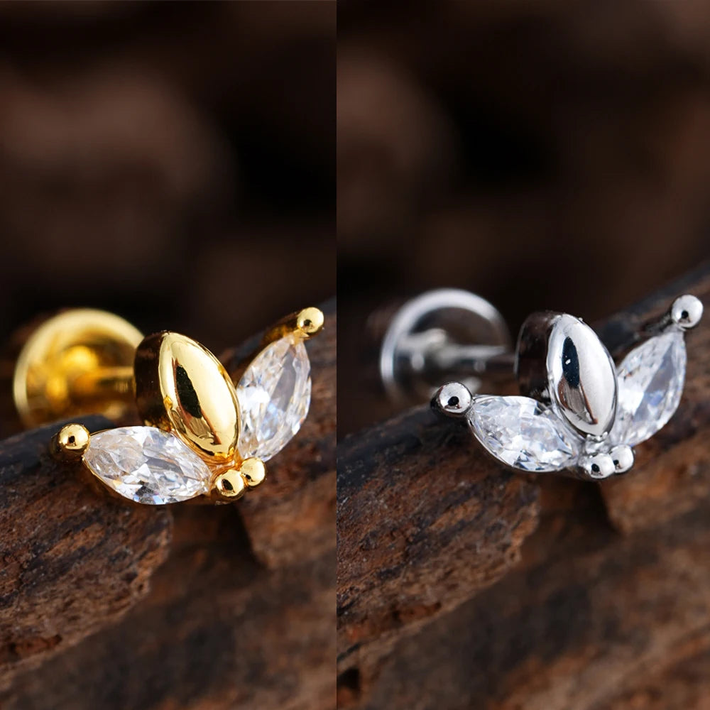 1pcs Crystals Zircon Ear Studs Smiling Crown Star-Style Earring Piercing Oreja Stainless Helix Cartilage Tragus Lobe Piercing