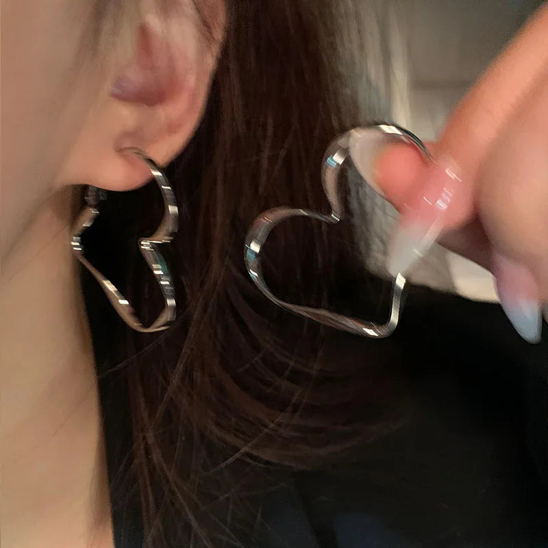 Trendy Hollow Heart Earring Cuff | Fashion Hoop Earrings for Women detail view