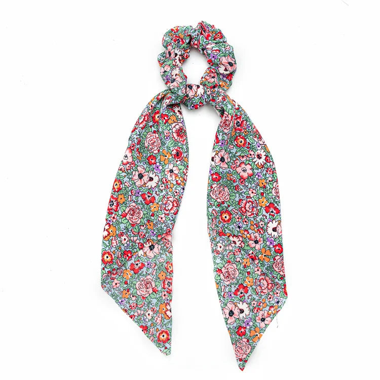 Fashion Leopard Print Bow Satin Long Ribbon Ponytail Scarf Hair Tie Scrunchies Wome additional angle