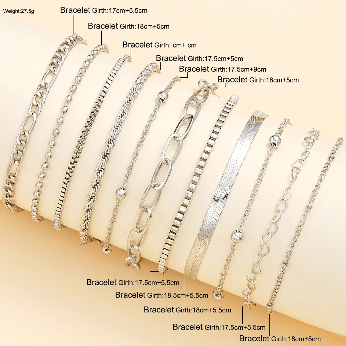 11Pcs/Set Boho Twisted Flat Snake Chain Anklet for Women Summer Beach Vintage Baref additional angle