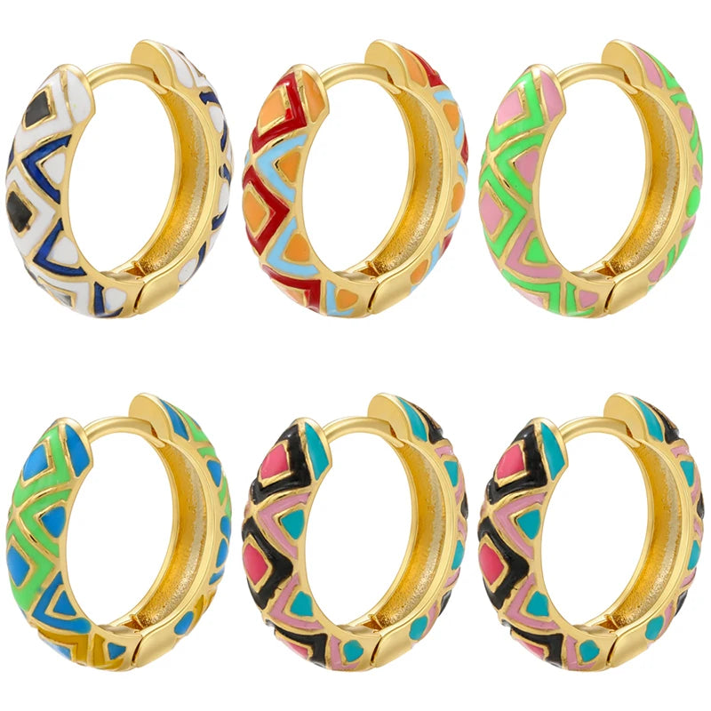 ZHUKOU Enamel Geometric hoop Earrings Fashion gold color triangle Women Round small hoop Earring Jew