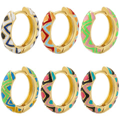 ZHUKOU Enamel Geometric hoop Earrings Fashion gold color triangle Women Round small hoop Earring Jew