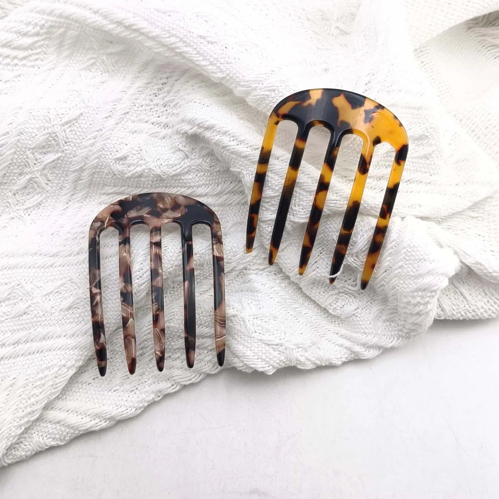 1/2/3 PCS Acetic Acid Hair Forks Five Teeth Hair Sticks U-Shape Hair Comb Bun Hairpin close-up view