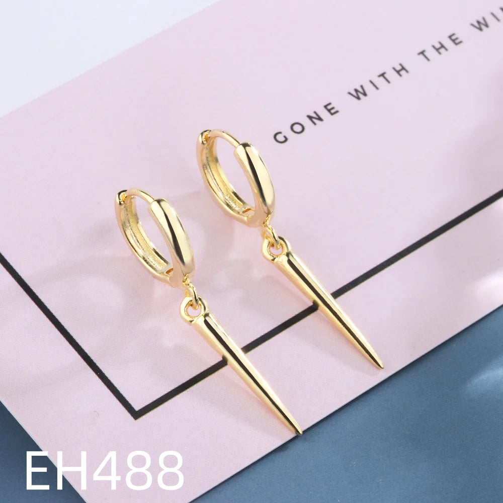 925 Sterling Silver Earrings Cone Pendant Electroplated Gold Women's Elegant Fashion Wed detail view