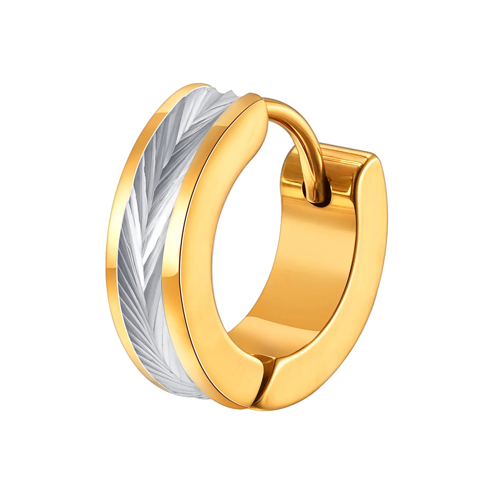 Vnox Stainless Steel Small Hoop Earrings for Men Women | Stylish Two-Tone Metal Huggi alternate view