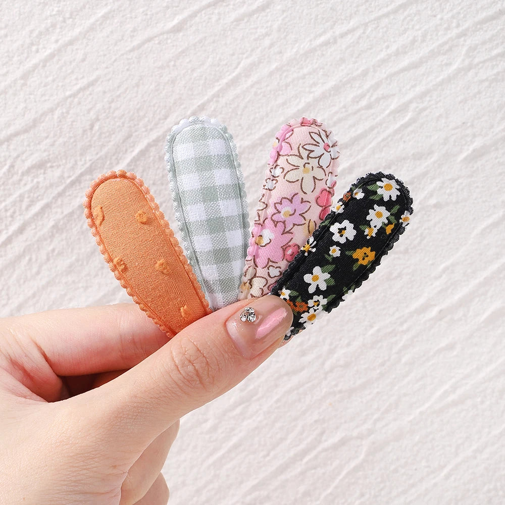 10Pcs/Lot Fresh Print Cotton Alloy Hair Clips for Kids Fabric Plaid BB Hairpins Girl lifestyle view