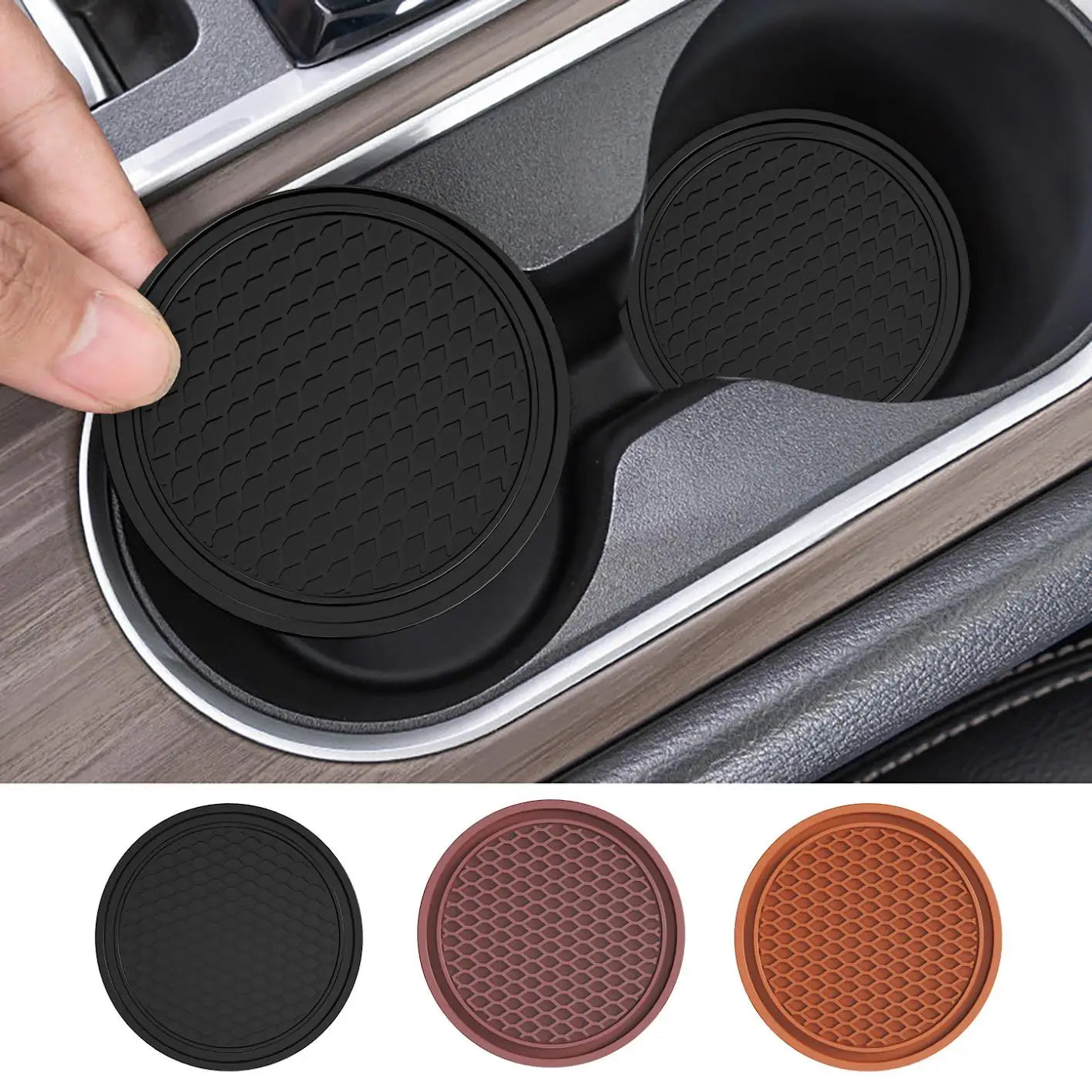 Black Silicone Car Cup Holder Insert Coaster detail view