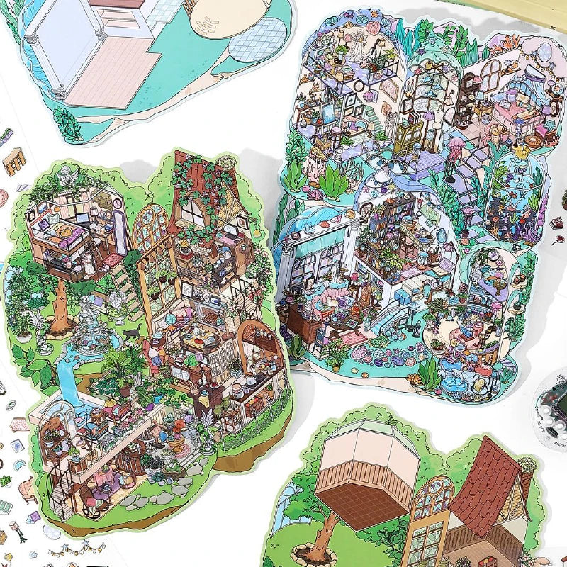 Mr Paper My Cabin Series Oversized Puzzle Stickers | 8pcs DIY Scene Stickers for Kids close-up view