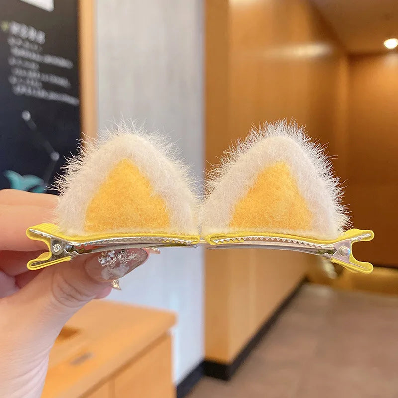 2Pcs/Set Cute Rabbit Ears Hair Clips for Baby Girls Handmade Kawaii Hairpins Barrettes Headwear Hair Styling Accessories for Kid