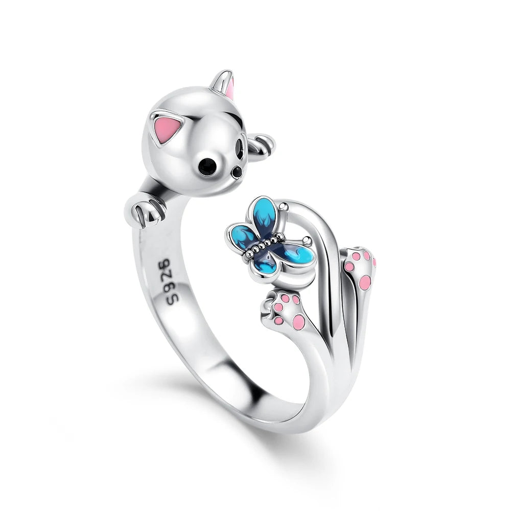 Hot selling new 925 sterling silver mini Snoopy Christmas pink diamond love orchid rin close-up view