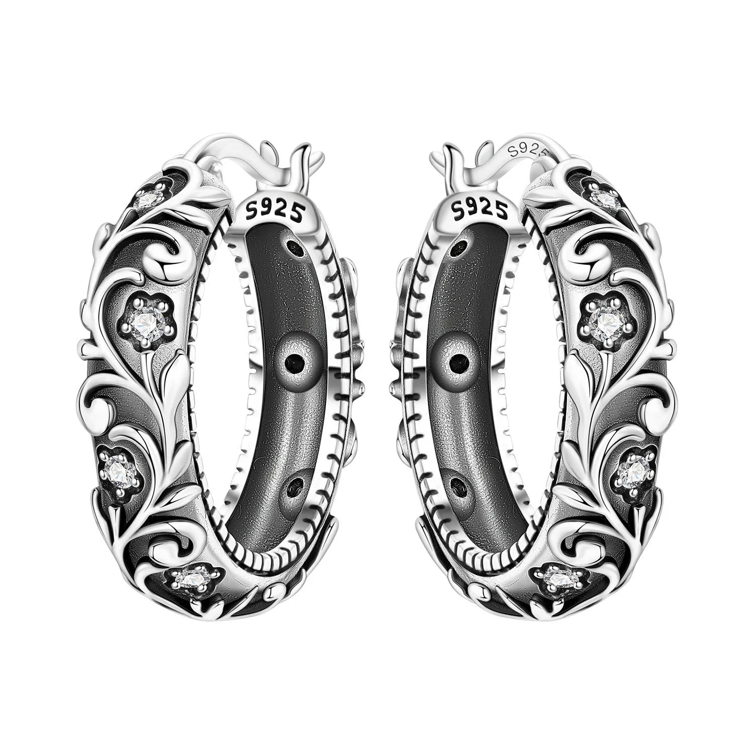 Orstarry Original 925 Sterling Silver Blue Iris Flower Earrings Women Hoop Earring additional angle