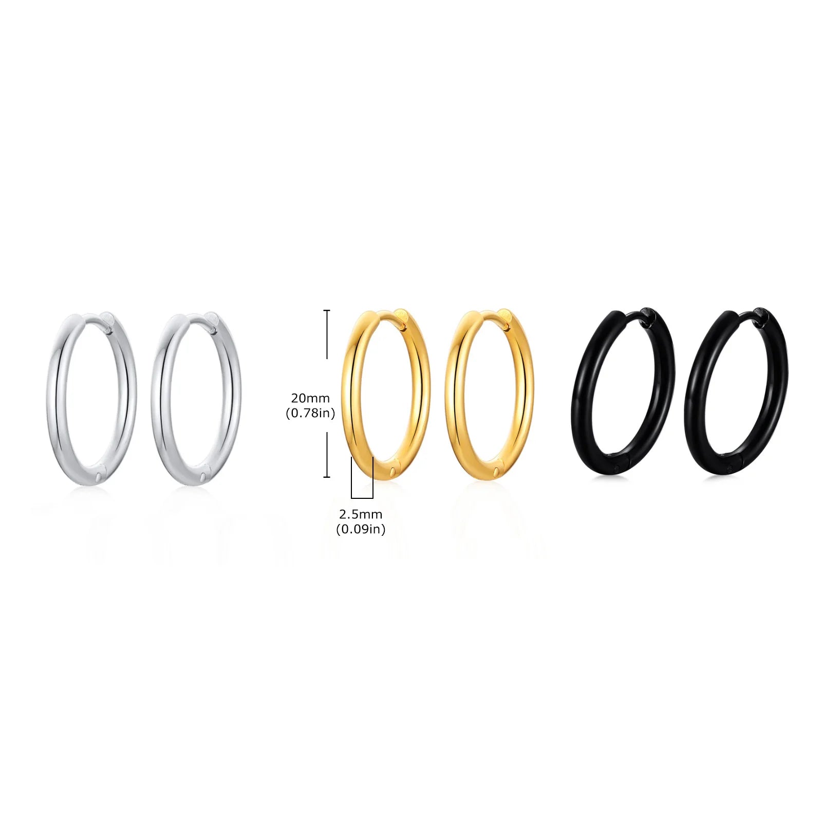 Classic Stainless Steel Hoop Earring for Men Boys | Anti Allergy Metal Huggies Earring close-up view