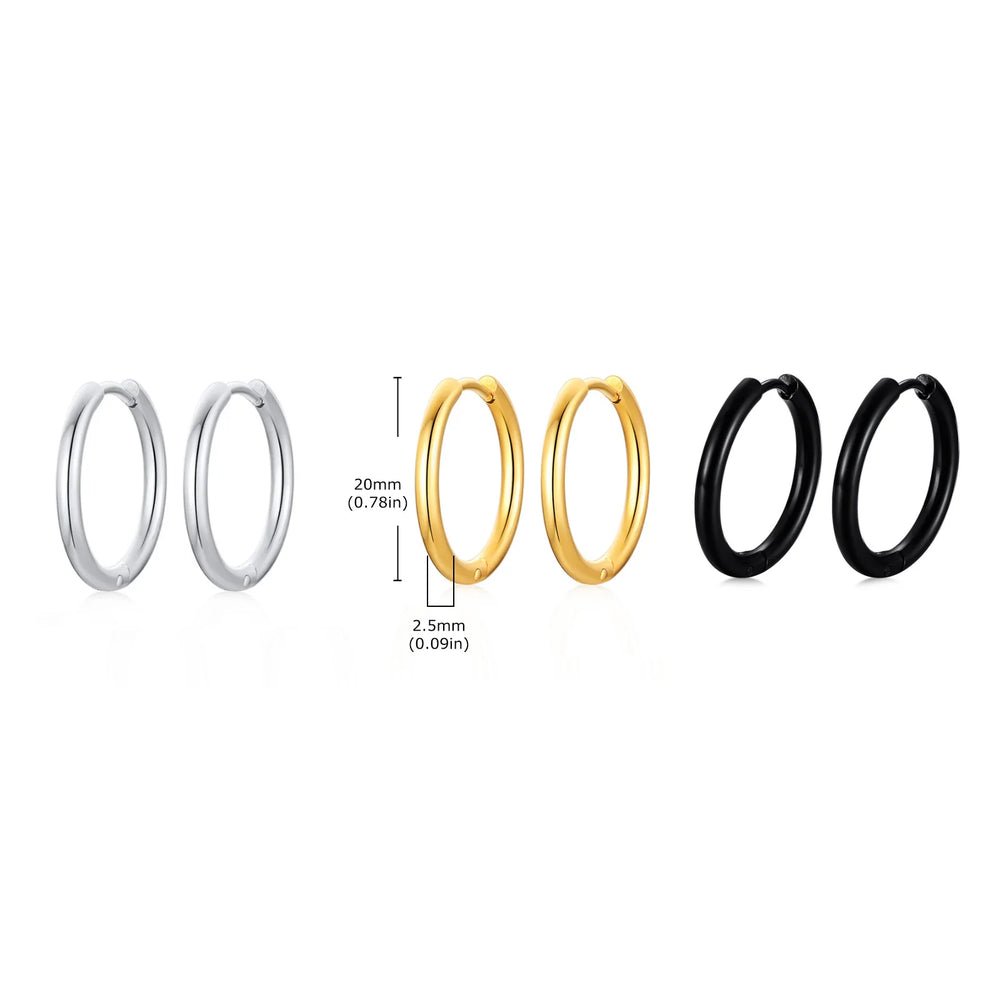 Classic Stainless Steel Hoop Earring for Men Boys | Anti Allergy Metal Huggies Earring close-up view