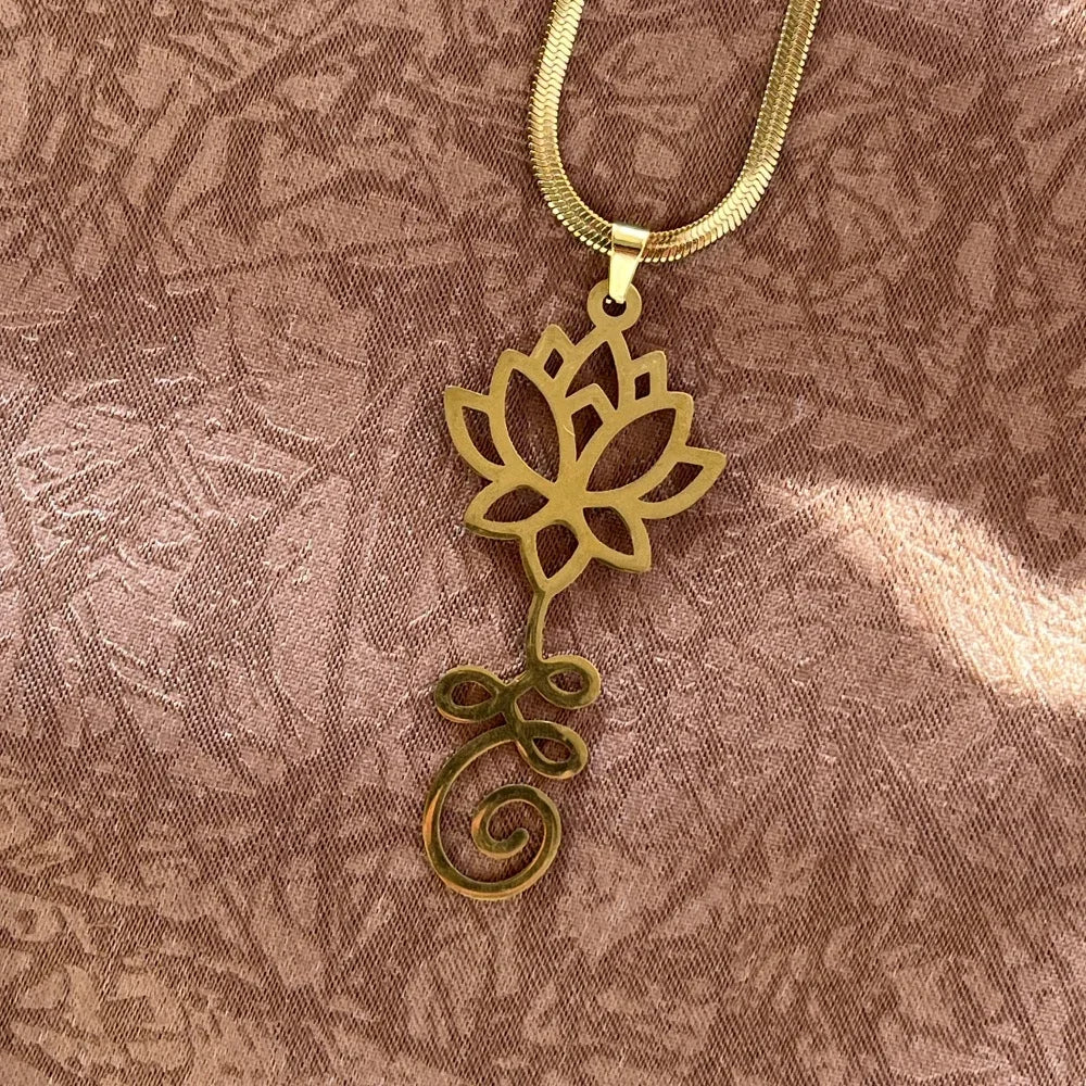 Stainless Steel Unalome Pendant Necklace | Yoga Jewelry with Lotus Flower additional angle