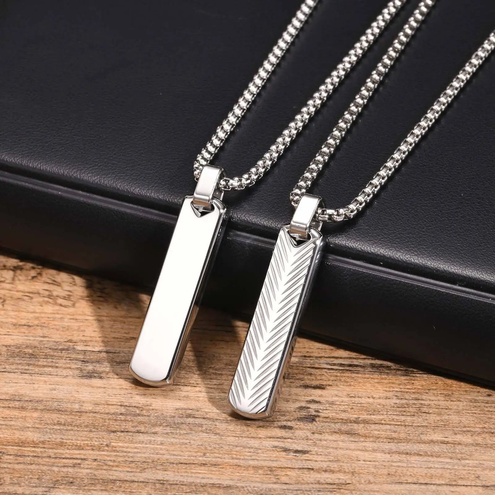 Vnox Stainless Steel Vertical Bar Pendant Necklaces for Men Boys, Black Silver Colo additional angle