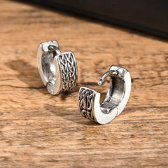 Punk Viking Hoop Earrings for Men Boys,Vintage Celtic Knot Stainless Steel Huggies Ear close-up view