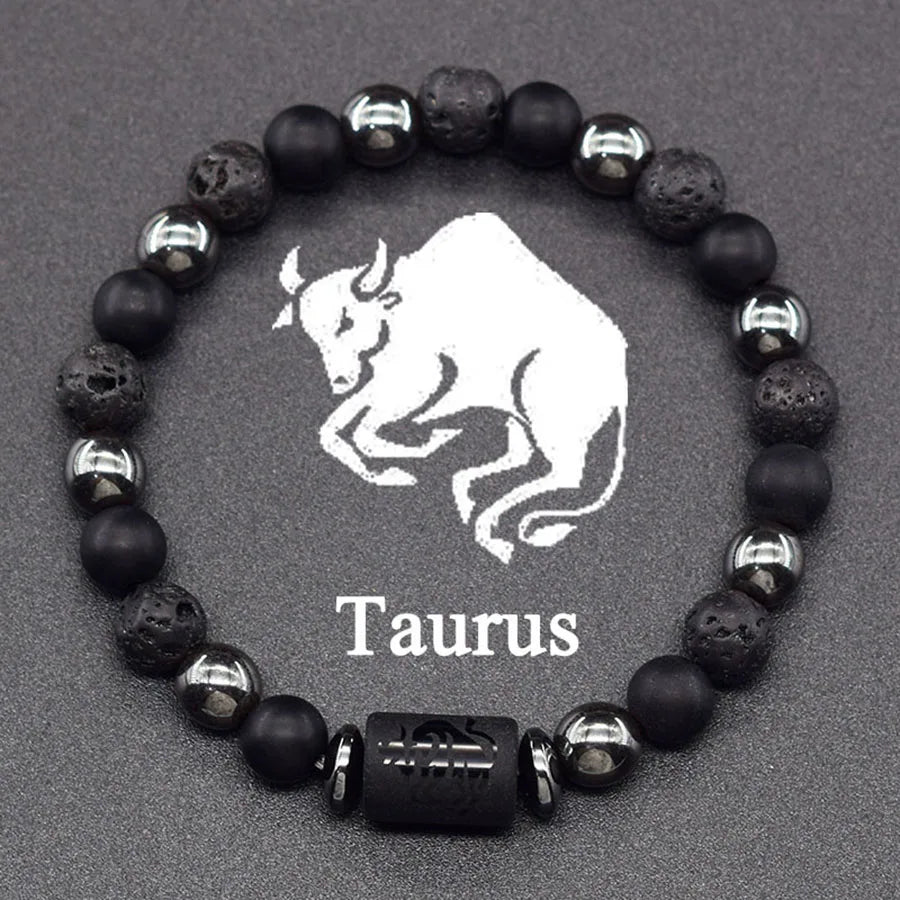 12 Zodiac Sign Bracelet Homme Constellation Bangle Natural Yellow Tiger Eye Stone Hem alternate view