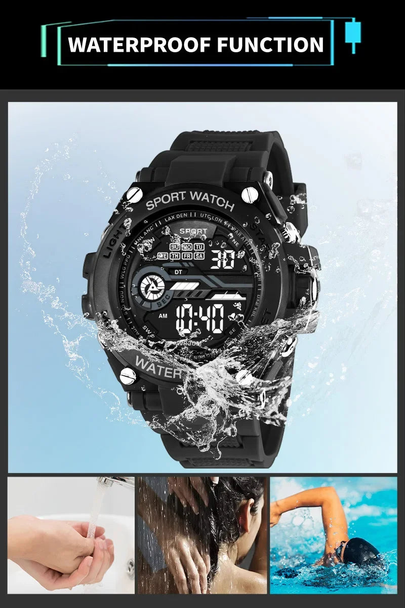 YIKAZE Men's Sports Watch Waterproof Man Sport Watches Multifuction LED Digital Mil additional angle