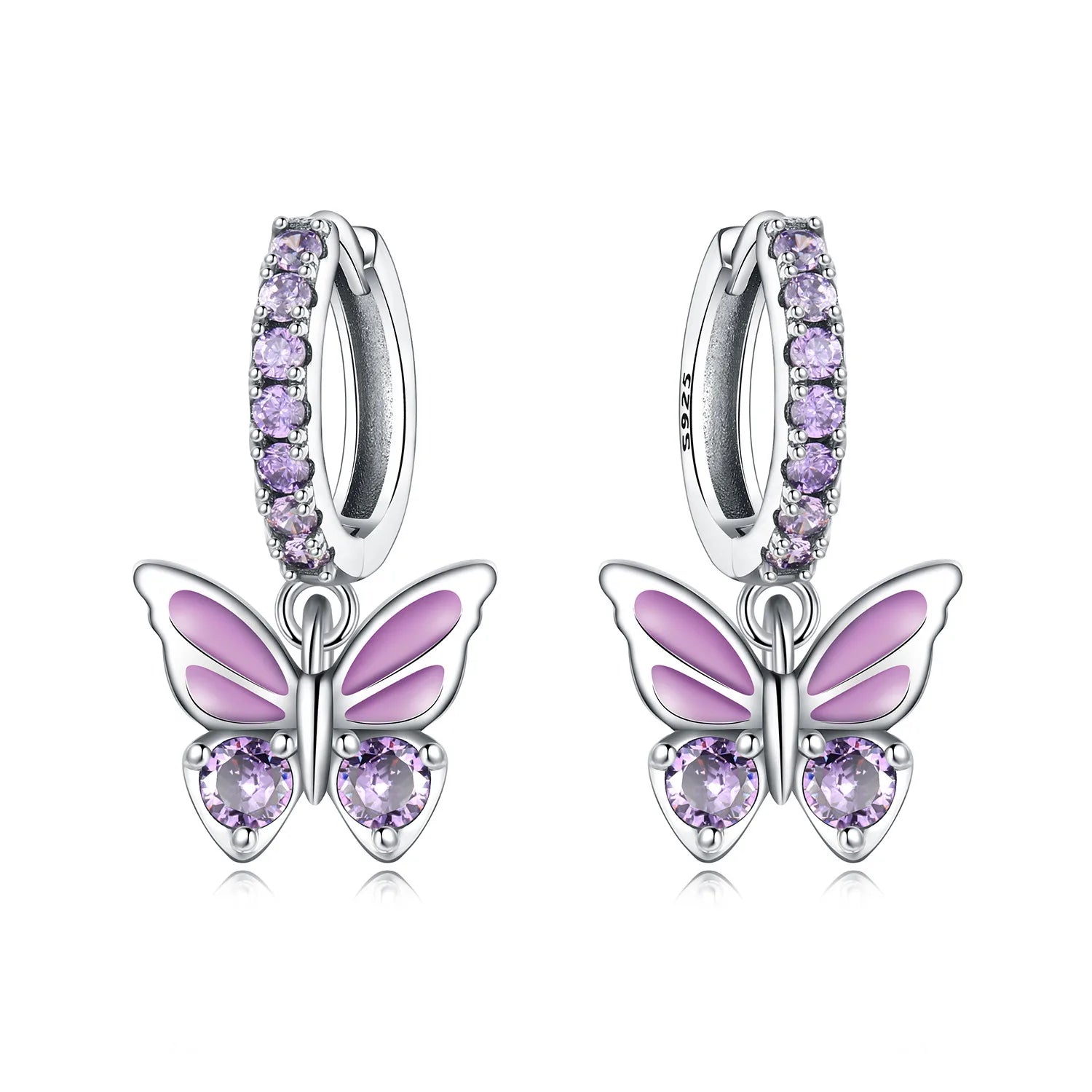 PANPOKI Original 925 Sterling Silver Double Butterfly Insect Earrings Women Hoop Earr lifestyle view