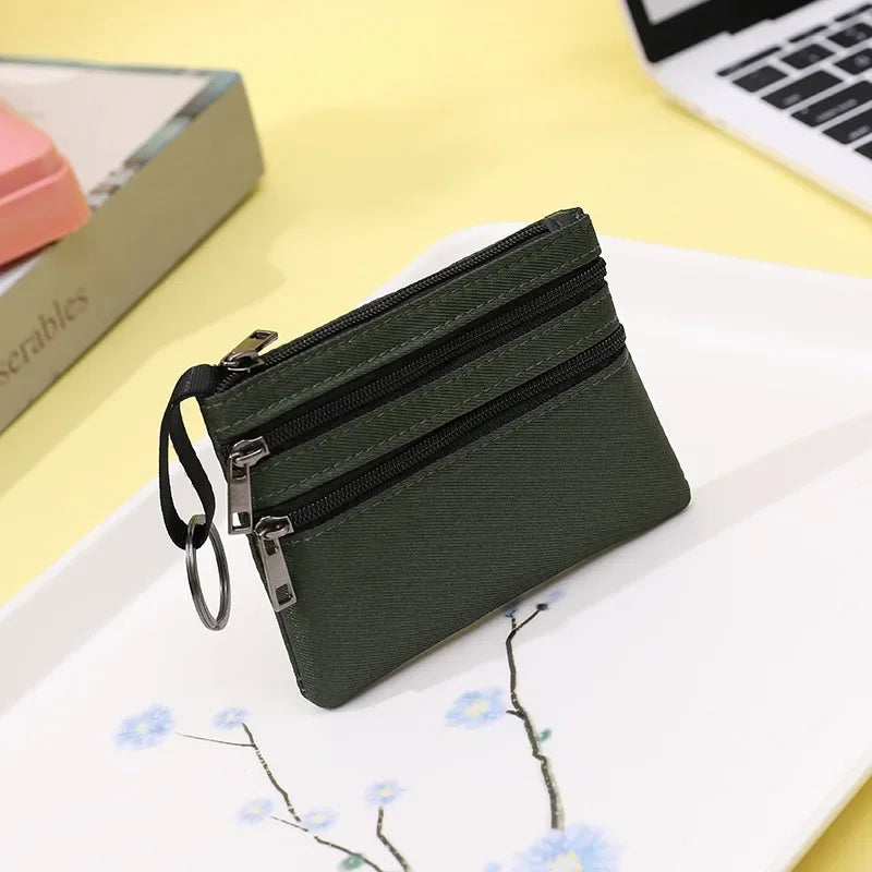 Women Mini Zippers Canvas Coin Purse | Compact Wallet with Keychain alternate view