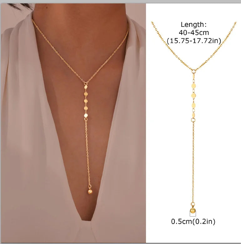Stainless Steel Lariat Necklace Gold Plated, Dainty Long Necklace Laryered Necklaces alternate view