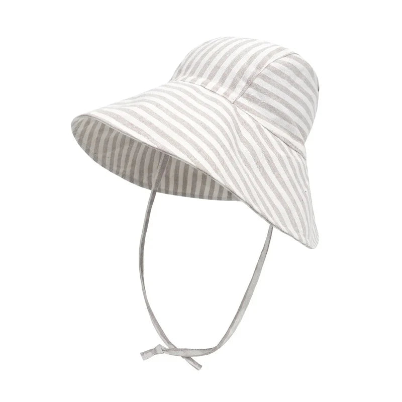 Big Brim Baby Sun Hat | Cotton Linen Kids Bucket Hat for Girls Boys close-up view