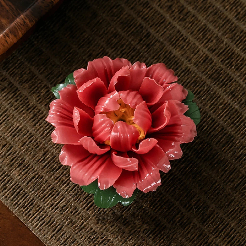 Peony Flower Incense Holder | Decorative Ceramic Incense Burner close-up view