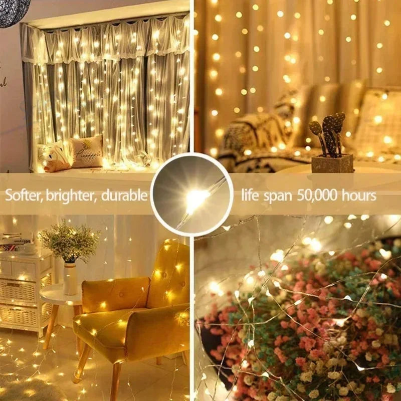 Curtain Garland for Windows USB-Powered Fairy Lights Festoon with Remote Control Garland detail view
