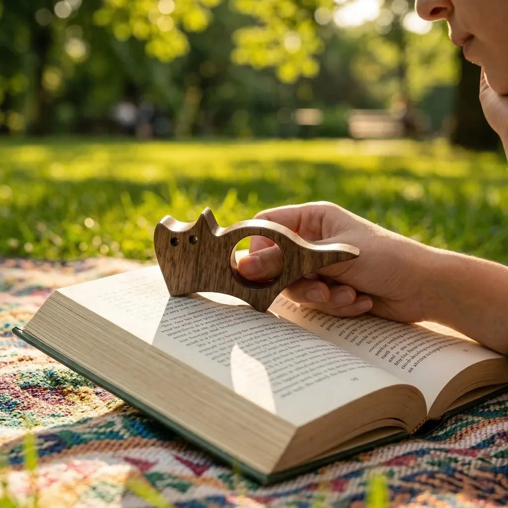 Wooden Pet Cat Dog Reading Bookmark Bookmarks Rings School Supplies Student Pages Guid close-up view