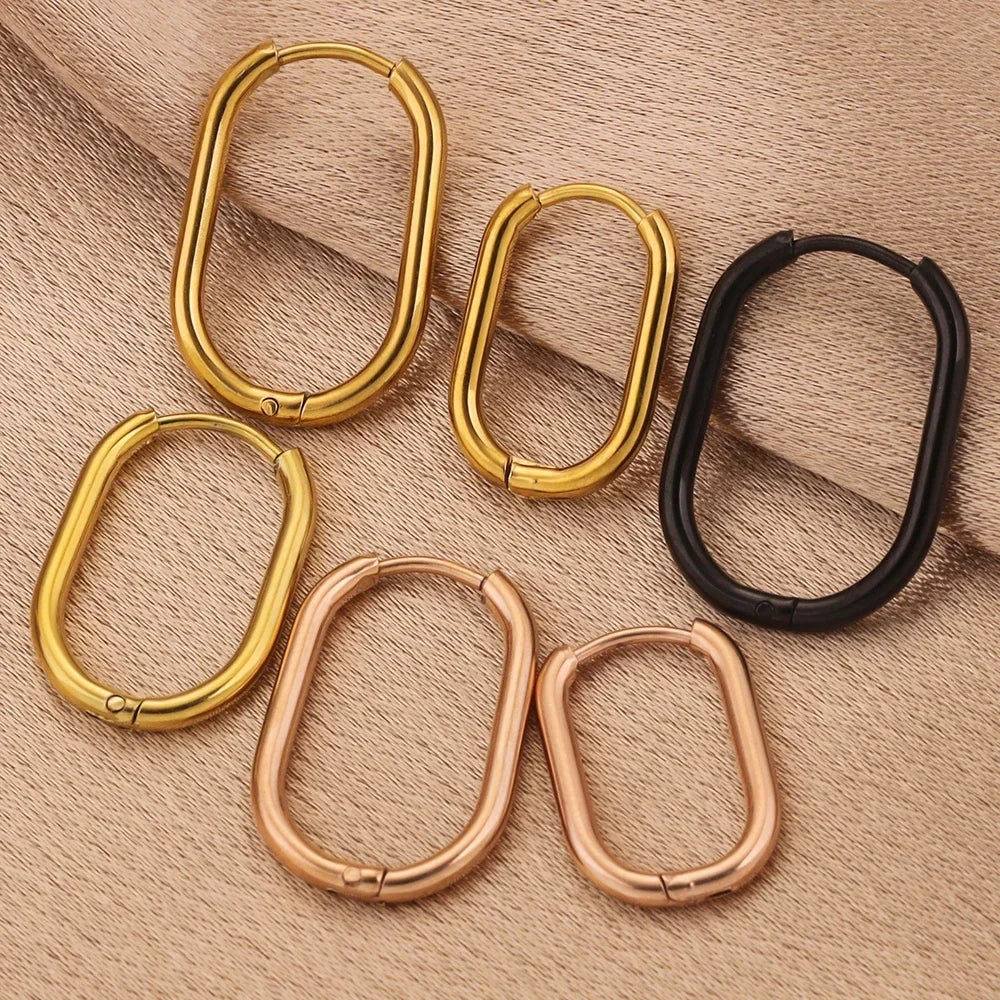 Gold Plated Rectangular Hoop Earrings | 6pcs Stainless Steel Jewelry Findings for DIY lifestyle view