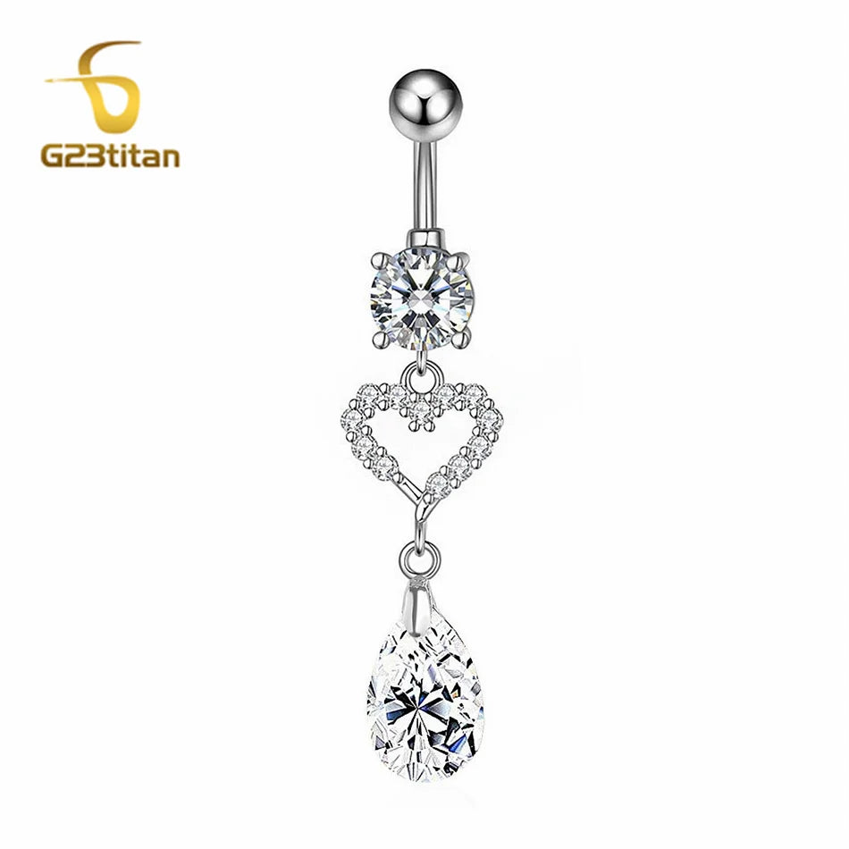 Long Belly Button Rings for Women 14G Titanium Bar Butterfly Heart Charms Dangle Nave alternate view
