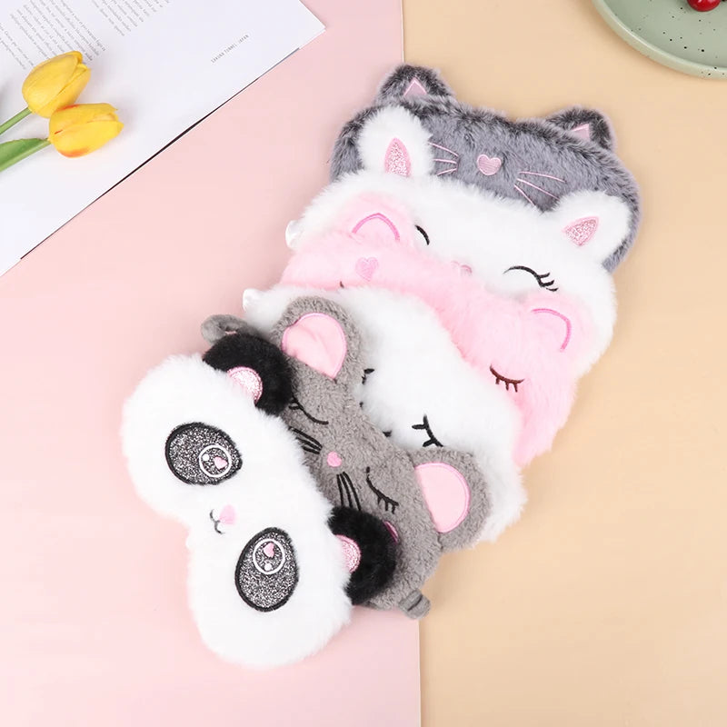 Plush Cute Grey Cat Sleep Mask | Light Blocking Eye Shade for Travel and Home detail view