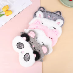 Plush Cute Grey Cat Sleep Mask | Light Blocking Eye Shade for Travel and Home detail view