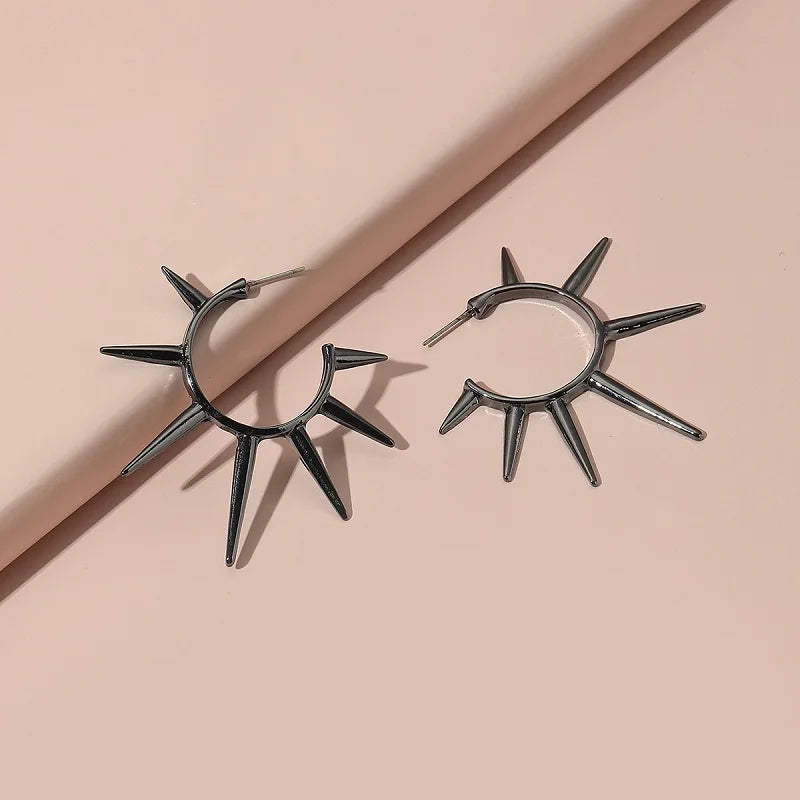 Punk Exaggerated Gold Colour Sun Shape Stud Earrings for Women Hip Hop Rock Metal I additional angle