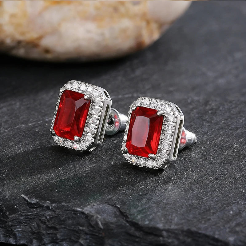 Huitan Rectangle/Square Green Cubic Zircon Stud Earrings Women Elegant Party Accessor alternate view