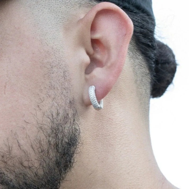 Shiny White Zircon Hoop Earrings | Simple Daily Wear for Women and Men close-up view