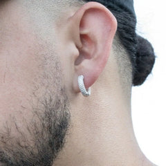 Shiny White Zircon Hoop Earrings | Simple Daily Wear for Women and Men close-up view