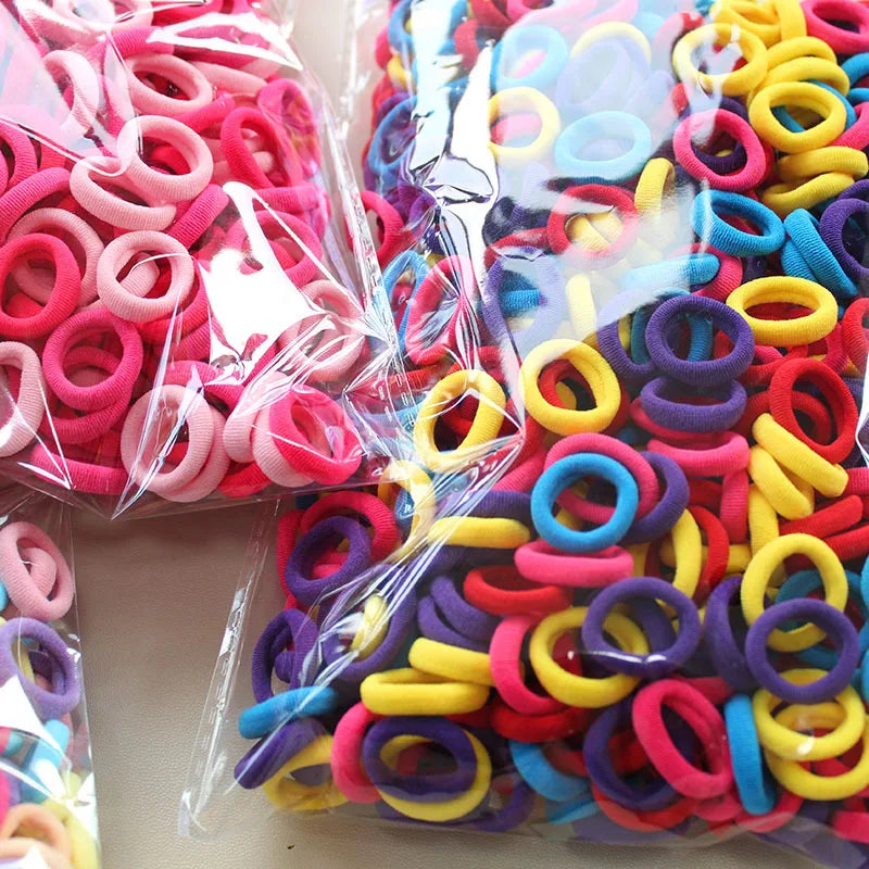 100/300/500Pcs Hair Bands for Children Colorful Nylon Scrunchie Hair Ties Rubber Band Ki detail view