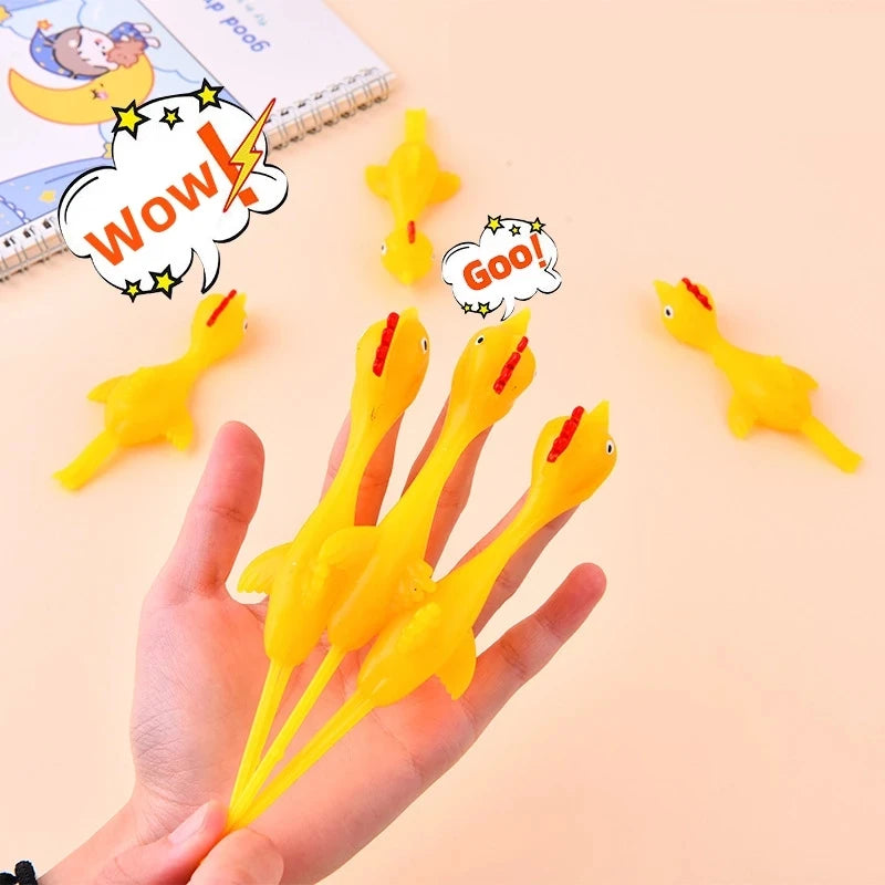 6-12pcs Novelty Catapulted Ejection Chicken Toy Light Rubber Finger Prank Flying Toy S close-up view