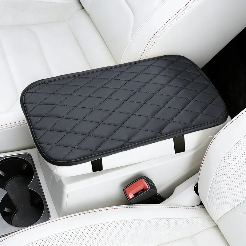 PU Leather Diamond Grid Car Armrest Pad, Center Console Protection, Dual Pocket Storage detail view