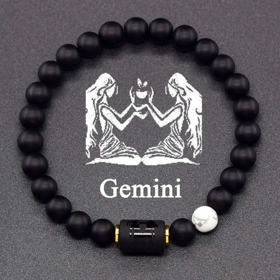 12 Zodiac Sign Bracelet Homme Constellation Bangle Natural Yellow Tiger Eye Stone Hemati detail view