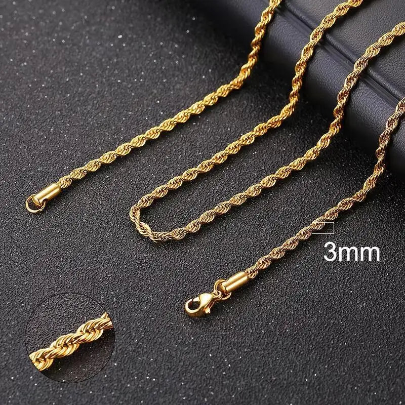 Vnox Twist Rope Chain Necklace for Men Women | Waterproof Stainless Steel Unisex Chain detail view