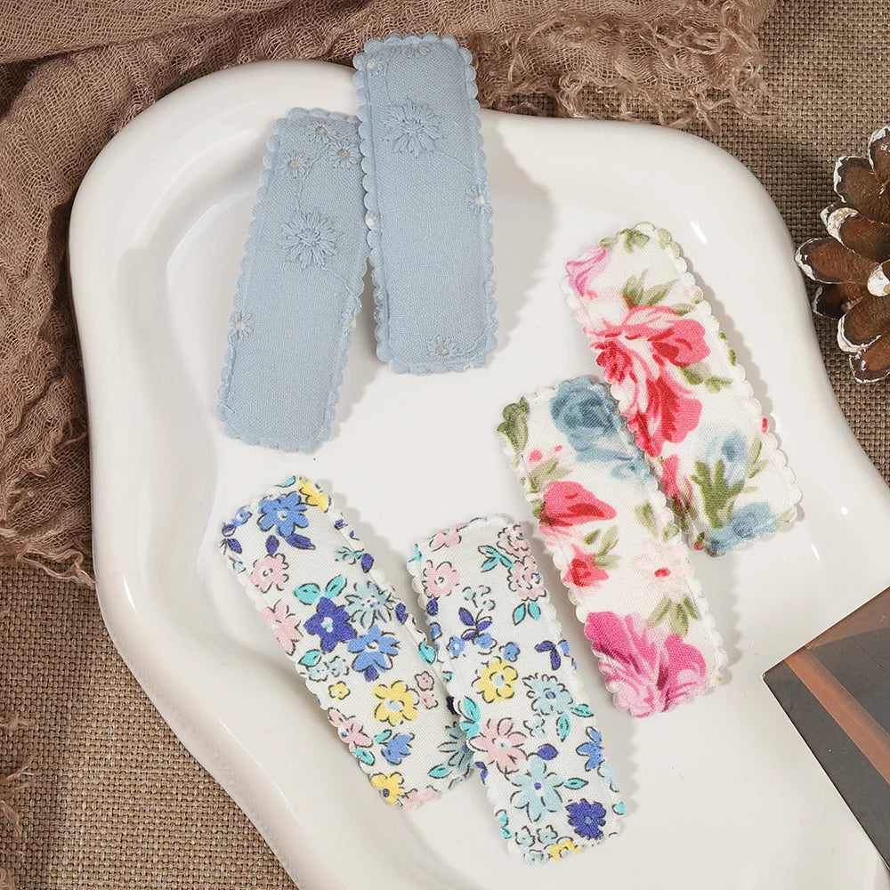 1 Set Printed Fabric Hair Clips Sweet Handmade BB Hair Clips Baby Girl Bangs Fixed Edge Clips Children's Hair Accessories Gifts